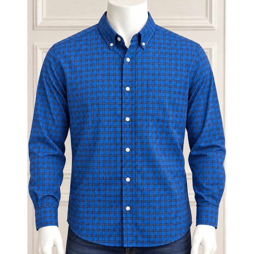 Goodfellow & Co Men's Plaid Long Sleeve Button-Down Poplin Shirt Blue XXL